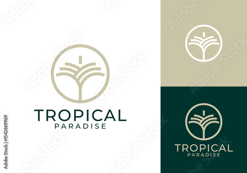 palm beach circle linear style logo design vector	