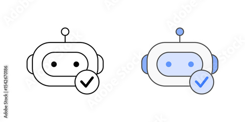 Task automation bot icon with a robot head and checklist, in outline and color styles, perfect for representing cloud-based automation tools, SaaS bots, and workflow efficiency systems.