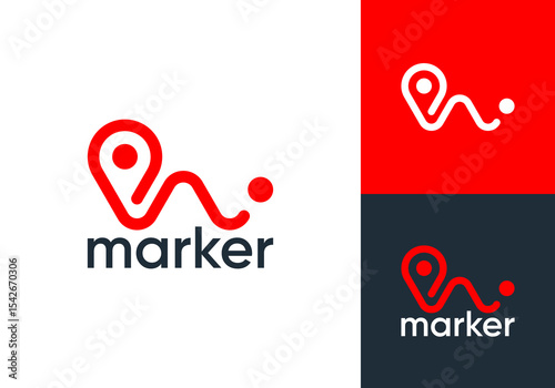 simple route pin location logo vector design concept