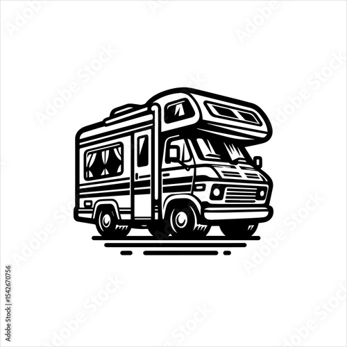 Black and White Camper Van Logo Isolated on White Background for Outdoor Adventure Branding