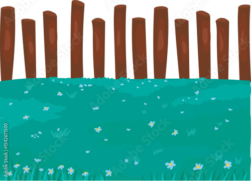vertical stick fence on aqua field vector icon for outdoor landscape, gardening or countryside scenery