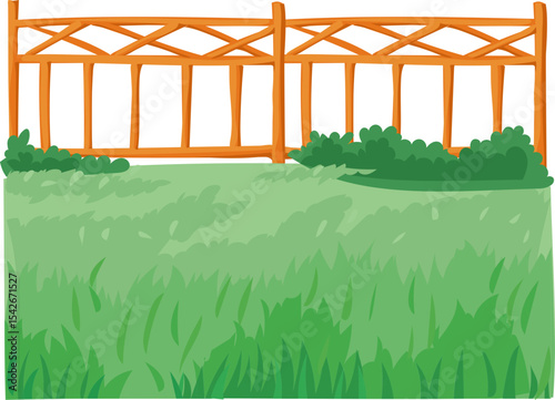 x-beam fence with grass vector icon for outdoor landscape, gardening or countryside scenery