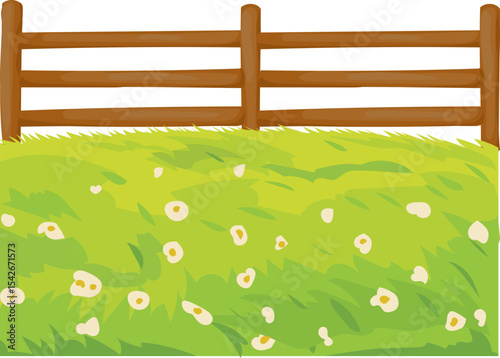 minimal wood fence with flowers vector icon for outdoor landscape, gardening or countryside scenery
