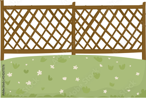 diamond trellis fence with daisies vector icon for outdoor landscape, gardening or countryside scenery
