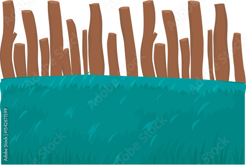 stick fence with blue pond vector icon for outdoor landscape, gardening or countryside scenery