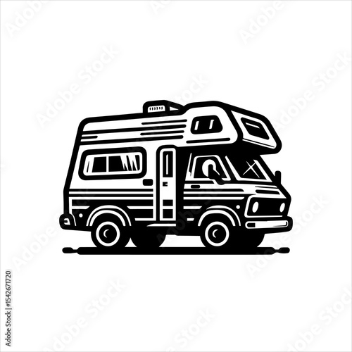 Black and White Camper Van Logo Isolated on White Background for Outdoor Adventure Branding