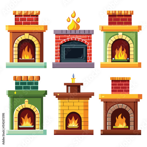 fireplace set isolated on white background