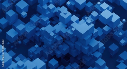 Abstract Arrangement of Blue Cubes in a Matrix