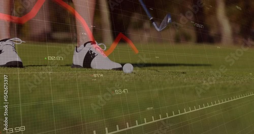 Ball-triggered grid and red curve animating, tracing club approach, showing impact and rolling ball