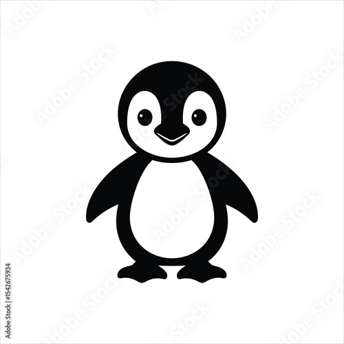 Adorable Baby Penguin Silhouette Vector Icon in Black and White