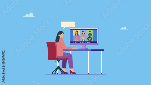 Flat vector illustration of business people connecting online with teleconferences and video conferences for online meetings, learning remote working and work from home.