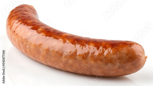 A single grilled sausage on a white background.