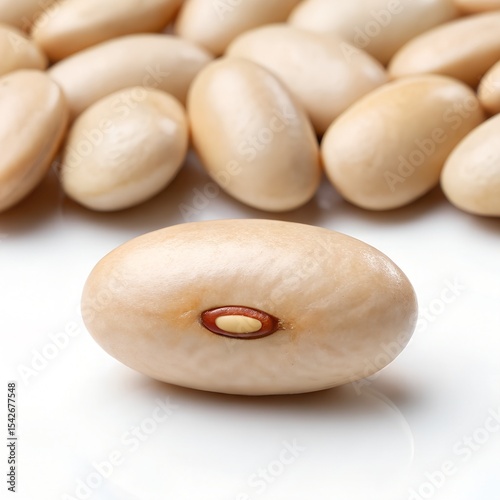 A pile of white beans on a white background.