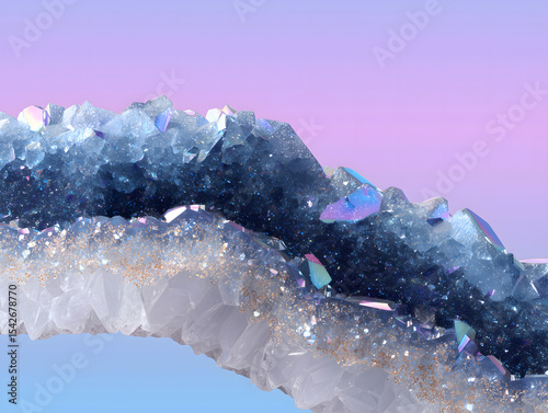 Luxury Crystal Geode Slice with Iridescent Layers and Gold Edge
