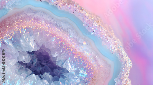 Luxury Crystal Geode Slice with Iridescent Layers and Gold Edge
