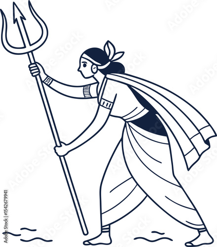 indian woman with trident walking traditional dress