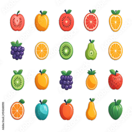 set of fruits, icons, vector, isolated, web design, 