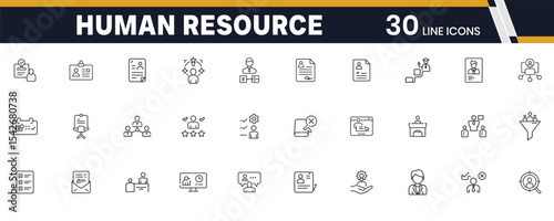 Human Resource and Recruitment Icons Set for Hiring, Interview and Employee Management Tasks