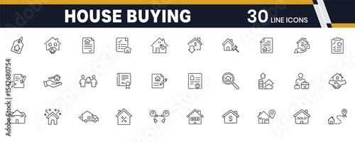 Clean and Simple House Buying and Selling Icons Set for Real Estate, Property and Home Deals