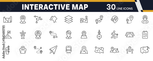  Interactive Map and GPS Location UI Icons Set for Navigation, Routes and Geo Applications