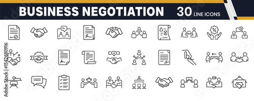 Business Negotiation and Deal Icons Set for Agreements, Contracts, and Partnership Discussions