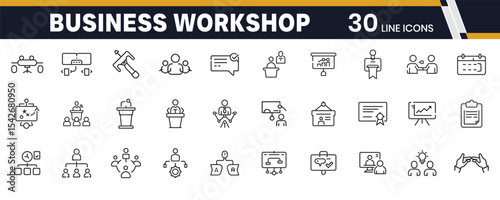 Business Workshop Icons Set for Corporate Training, Skills Development, and Group Sessions