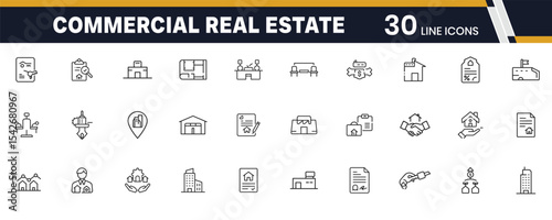 Commercial Real Estate Icons Set for Offices, Buildings, Property Listings and Investment Themes