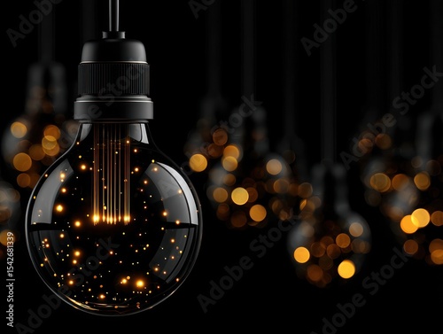 Black lightbulb, glowing filaments