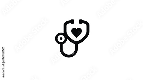 Stethoscope Icon: Heart Health Symbol, Medical Care Graphic