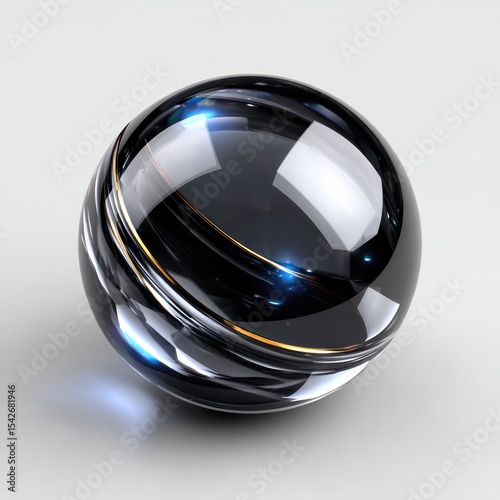 Glossy black sphere with reflective light