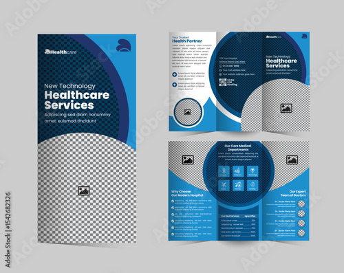 Hospital and Healthcare Services Tri-Fold Brochure Design, a clean, professional medical or clinic promotion brochure template ideal for hospitals, healthcare centers, and medical services.
