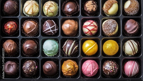 Assorted gourmet chocolates in a black box