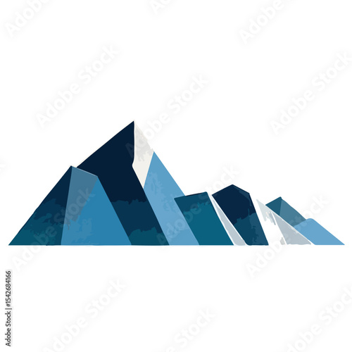 Stylized Mountain Range with Varied Blue Hues and Snowy Peak Detail.