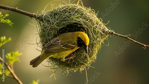 Yellow bird in a nest