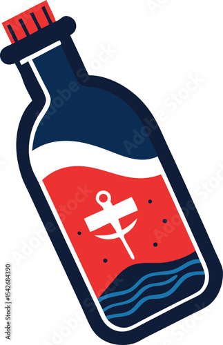 A bottle with a message inside, perfect for nautical storytelling with white background.