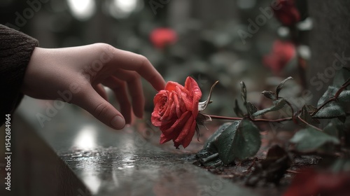 Gentle Hand Placing Rose on Grave A Symbol of Remembrance