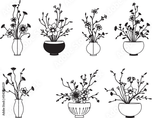 Set Ikebana. Hand drawn vector illustration