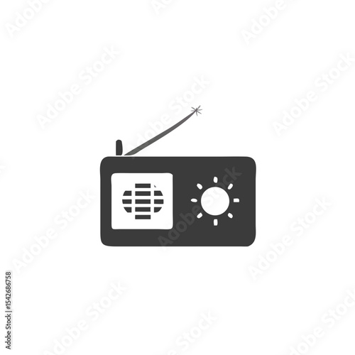 Solar Radio Retro Radio Icon with Sun Badge Vector Silhouette Flat Icon Design