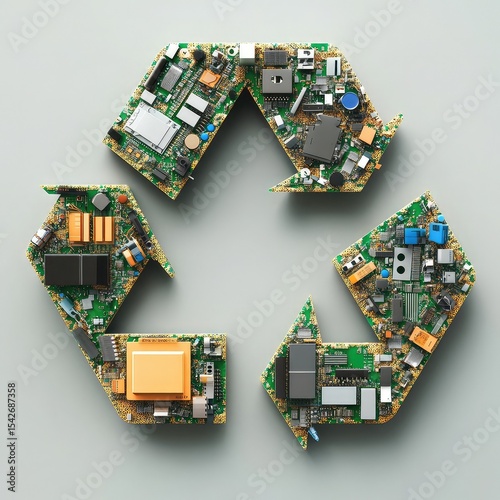 Circular economy practices for electronics involving recycling, refurbishing, and reusing electronic devices, reducing e-waste, and creating sustainable product life cycles for technology
