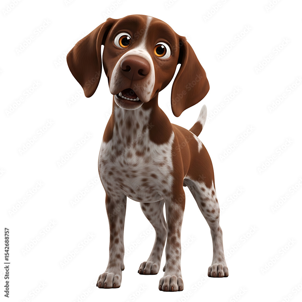 A cartoon illustration of a brown and white spotted dog standing and looking forward. A cartoon illustration of a brown and white spotted dog standing and looking forward.