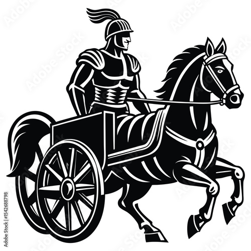 gladiator in chariot vector logo roman gladiator in wheel cart riding horses,