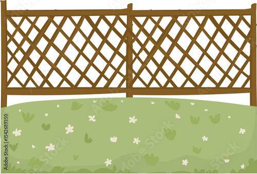 diamond trellis fence with daisies vector icon for outdoor landscape, gardening or countryside scenery