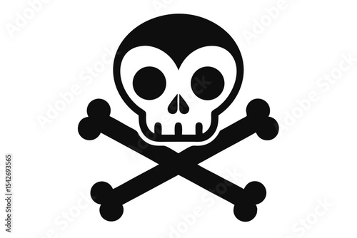 Simple Black Skull and Crossbones Icon on White Background