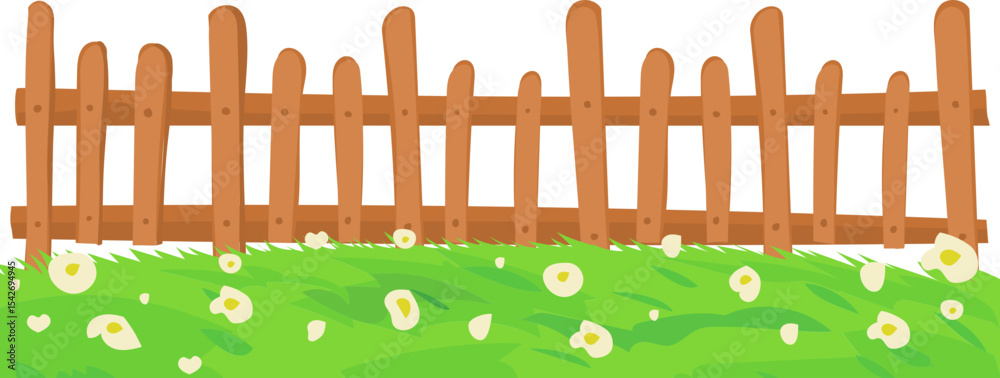 Obraz premium crossbar fence with yellow flowers vector icon for outdoor landscape, gardening or countryside scenery