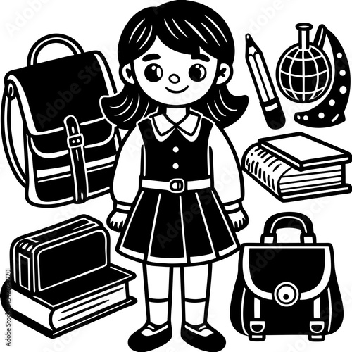 Back to school girl with backpacks and books
