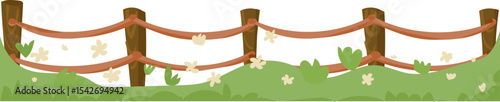 tall picket fence on grass vector icon for outdoor landscape, gardening or countryside scenery
