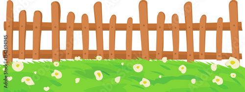 crossbar fence with yellow flowers vector icon for outdoor landscape, gardening or countryside scenery