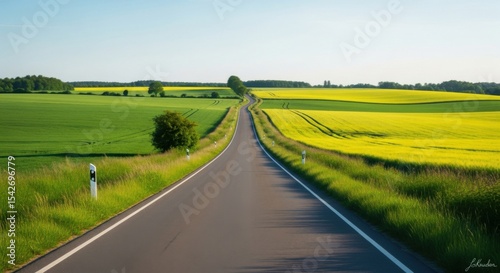 Road Journey Green Field Yellow Field Nature Beautiful Scenery