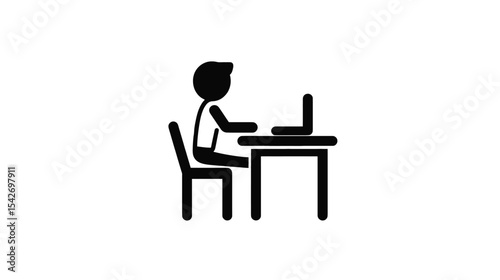 Person Working at Desk: Simple Laptop User Icon