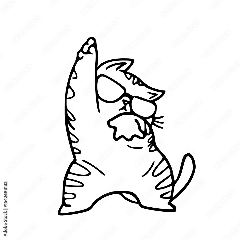 Naklejka premium playful feline pose vector drawing